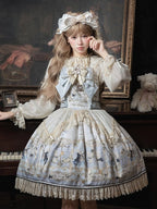 Azure Rabbit-Print Bow JSK with Lace Blouse - image 5