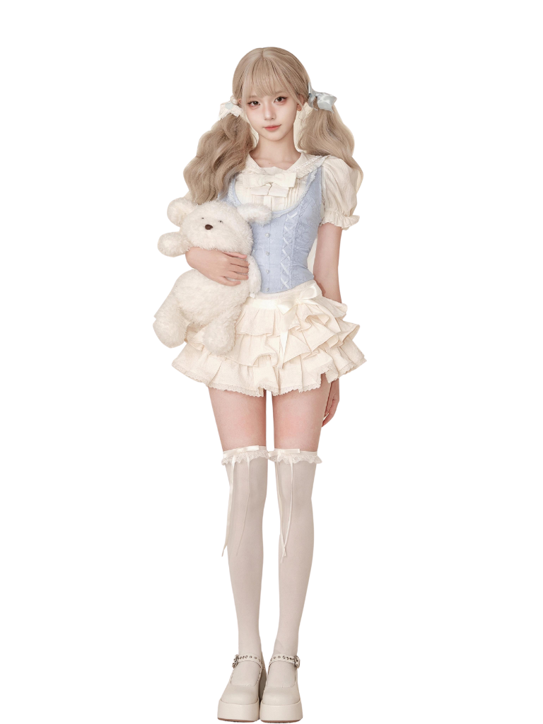 Sweet Lolita Puff Sleeve Shirt, Vest and Skirt Set - image 4