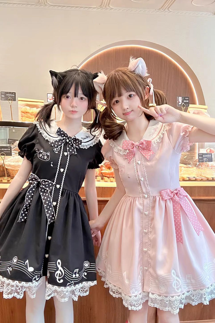 Melody Kitty - Sweet Lolita Short-Sleeve OP Dress in Black - image 2