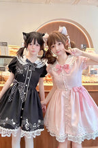 Melody Kitty - Sweet Lolita Short-Sleeve OP Dress in Black - image 2