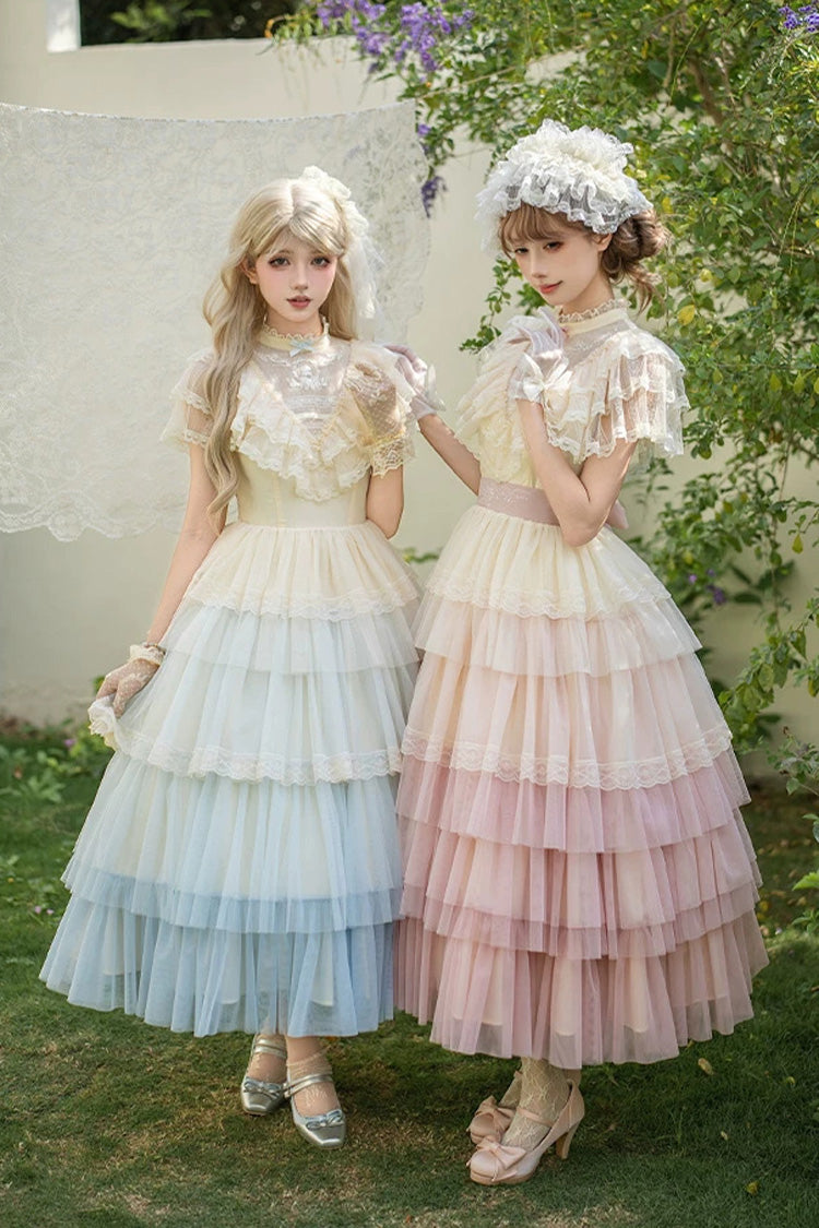 Sincere Vow - Edwardian Collar Short Sleeves Ombre Multi-Layered Ruffled Embroidered Sweet Lolita Dress - image 10