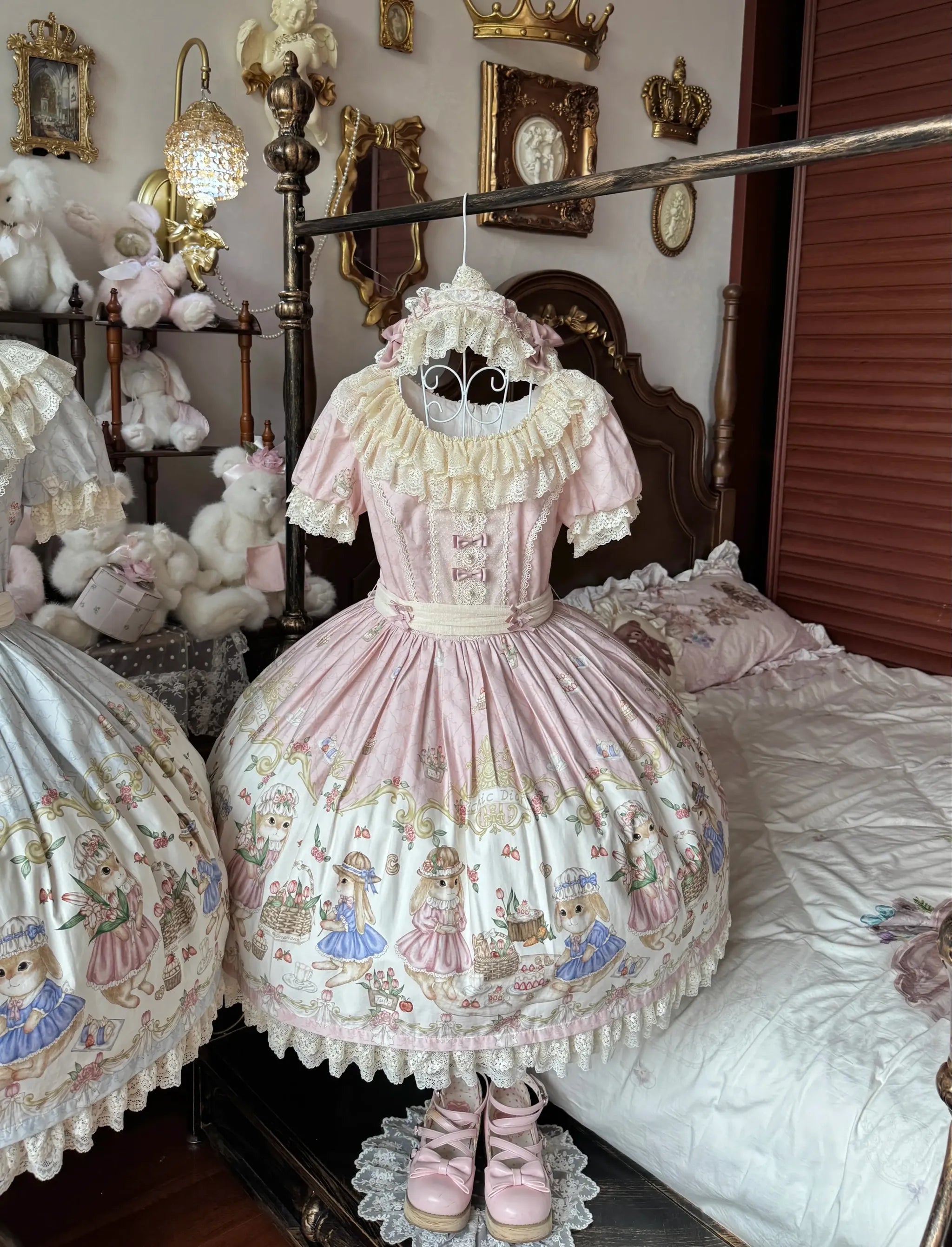 Picnic Bunny - Cotton Daily Doll-like Lolita OP Dress, Bunny Print and Accessories - image 13