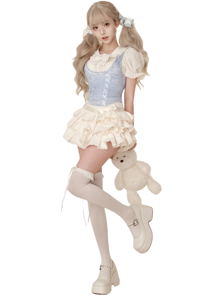 Sweet Lolita Puff Sleeve Shirt, Vest and Skirt Set - image 5