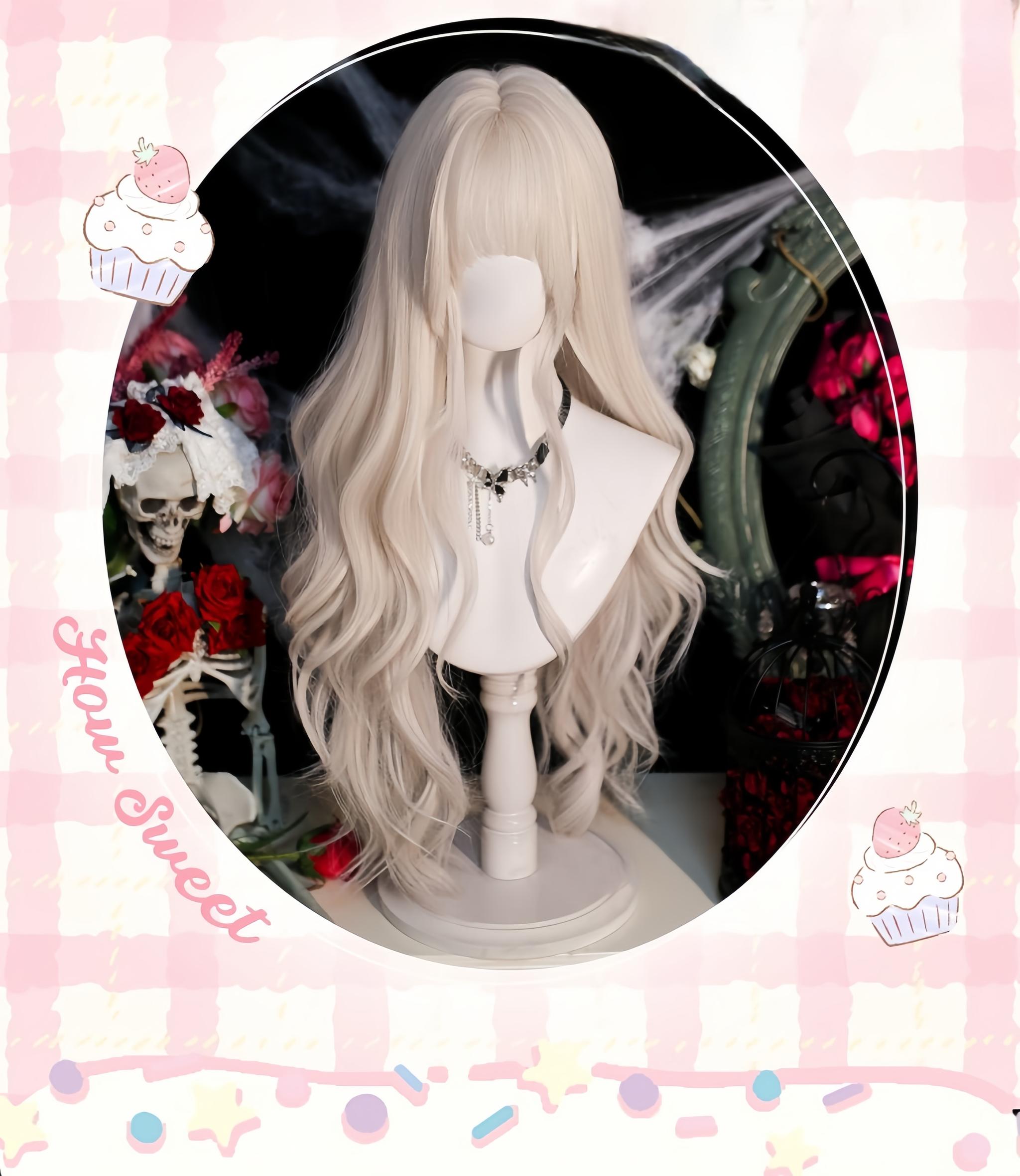 Moko - Gothic Lolita Wig Pearl Milk Grey Long Curly Hair - image 4