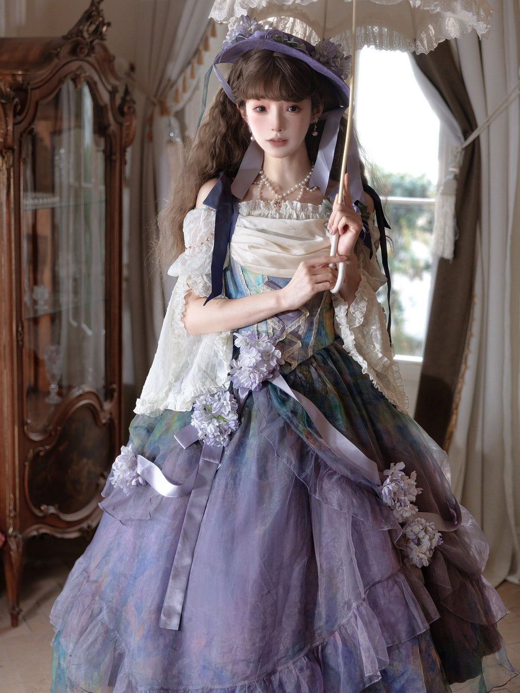 Wild Roses of Arles Purple Green Oil Painting Print Cowl Neck Tail JSK Classic Lolita Dress and Accessories - image 11