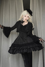 Escape - Double-Layered Jacquard Striped Printed Ruffled Slim Gothic Lolita JSK Dress 3 Colors - image 3