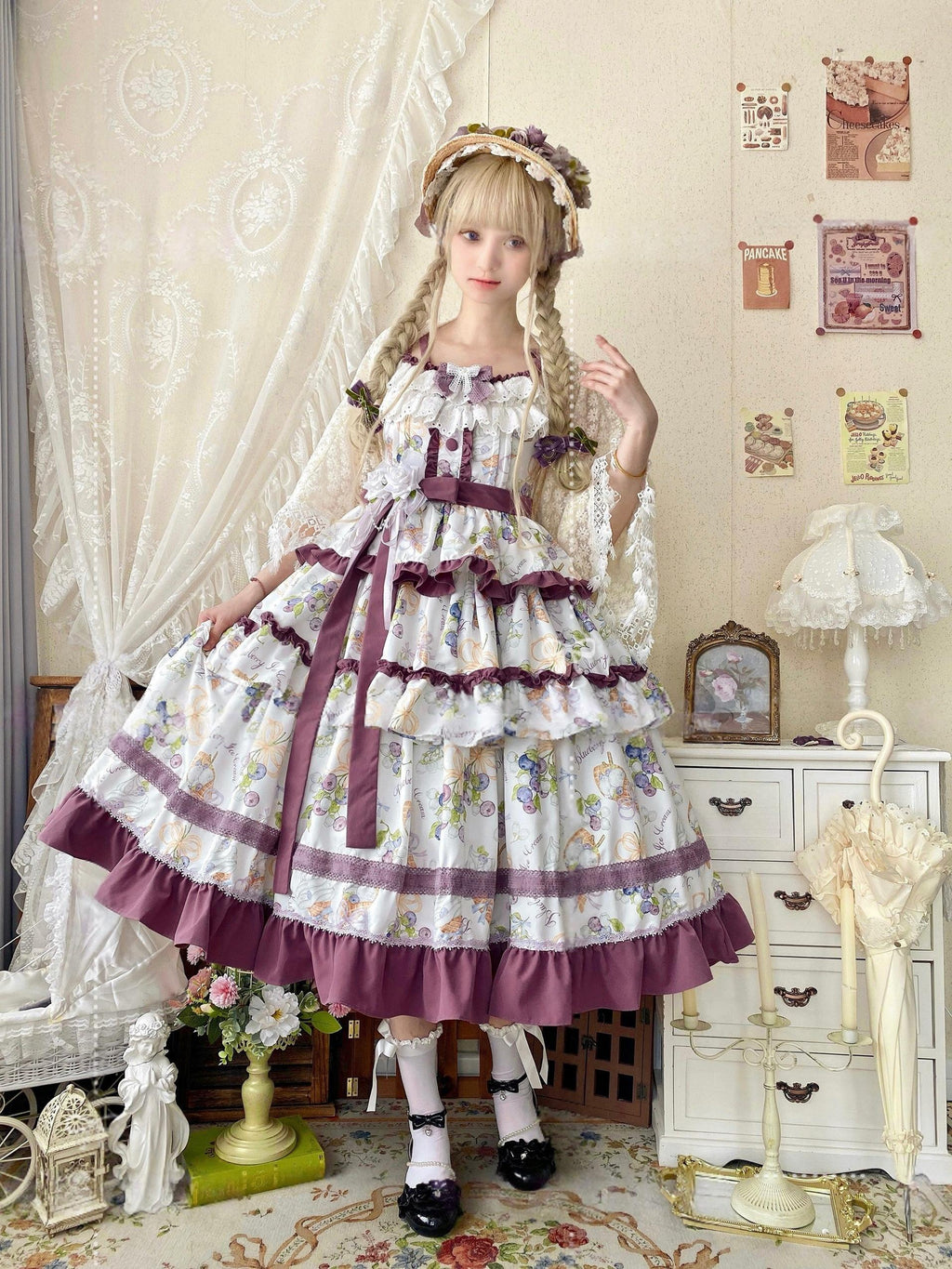 Blueberry Midsummer - Country Lolita Tiered JSK, Blueberry Print - image 1
