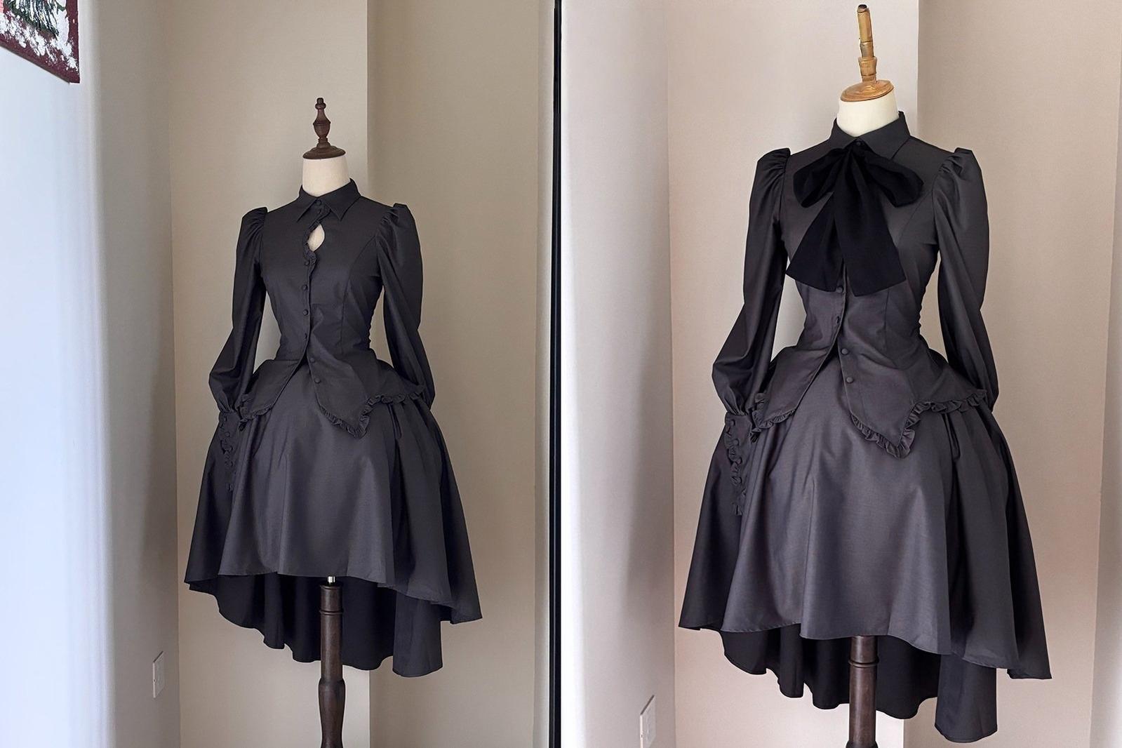 Shadow Hymn - Gothic Lolita Solid Shirt & Skirt, Side Zipper - image 9