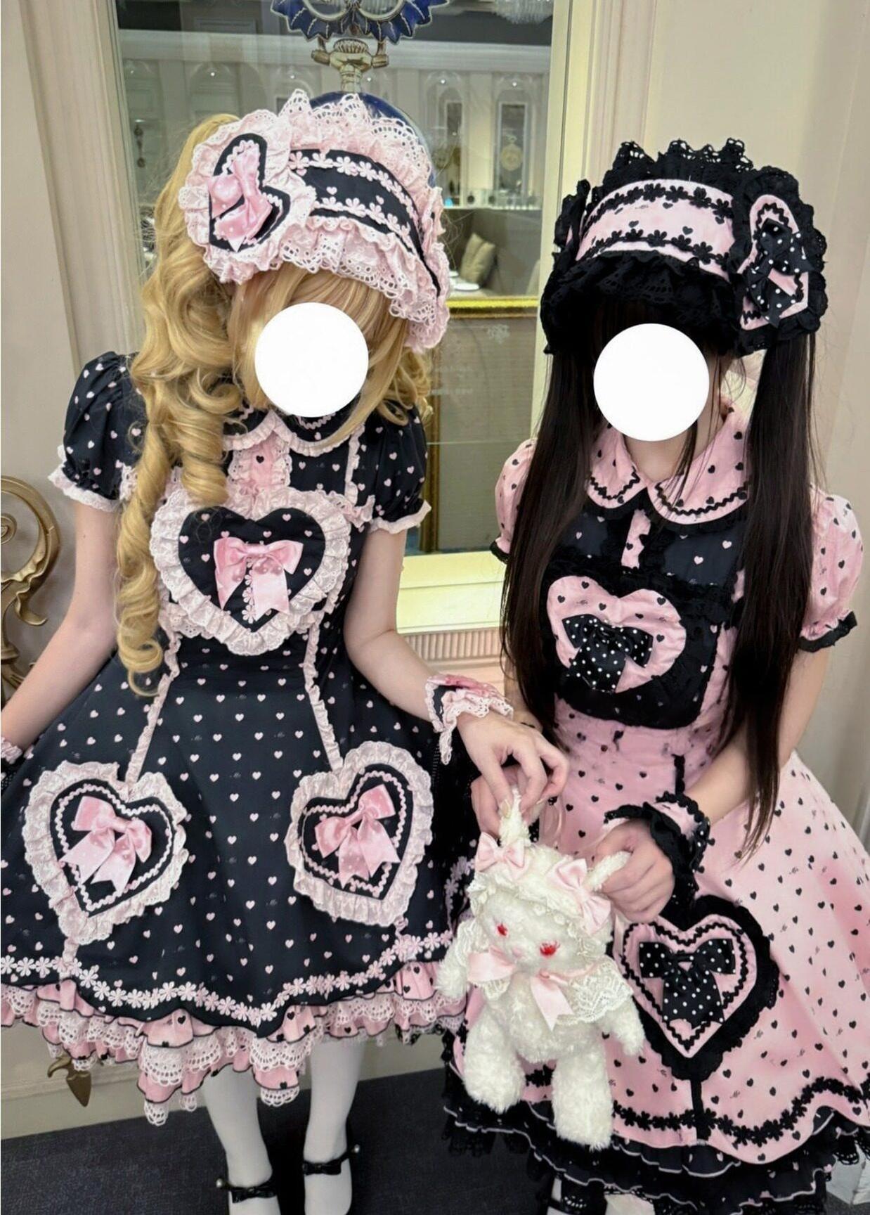 Maiden's Heart Knot - Cotton Old School Lolita Dress, Heart Polka Dot - image 16