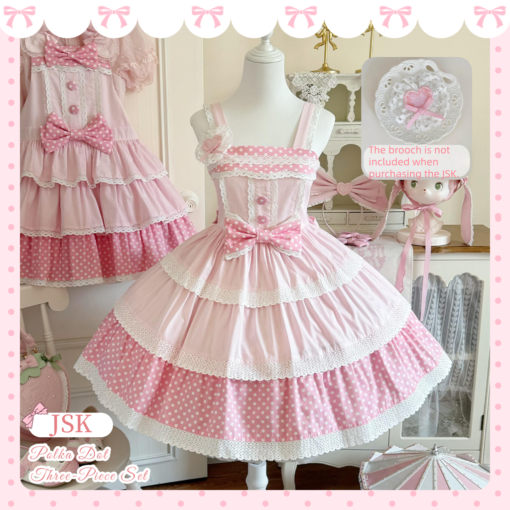 Cotton Sweet Lolita Polka Dot JSK and Salopette Dress and Accessories - image 12