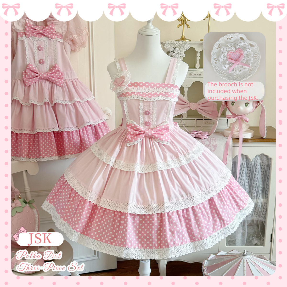 Cotton Sweet Lolita Polka Dot JSK and Salopette Dress and Accessories - image 12