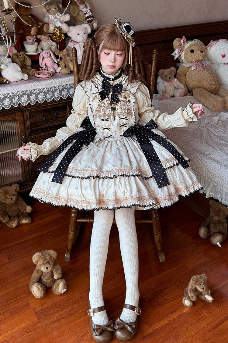 Bear’s Holiday - Sleeveless Double-Layered Ruffled Embroidered Bow Sweet Lolita JSK Dress - image 4