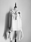 Ivory Cascading Ruffle Shirt with Gray Floral Chains - Shi Zhi Mao - image 1