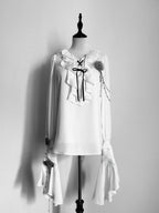Ivory Cascading Ruffle Shirt with Gray Floral Chains - Shi Zhi Mao - image 1