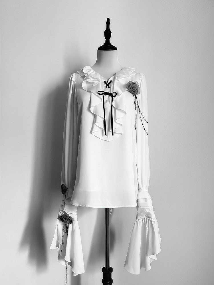 Ivory Cascading Ruffle Shirt with Gray Floral Chains - Shi Zhi Mao - image 1