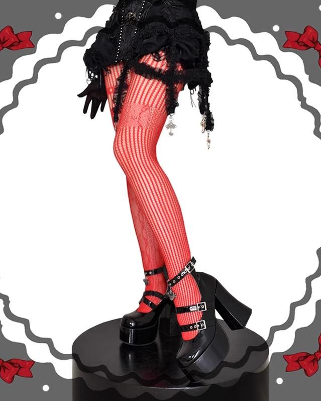 Wuxiaoliu Asymmetric Gothic Lolita Fishnet Pantyhose - image 9