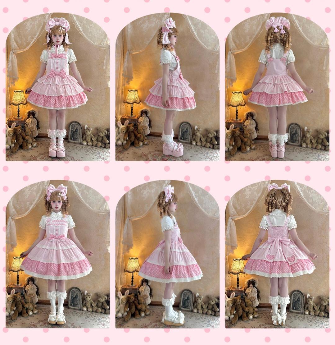 Cotton Sweet Lolita Polka Dot JSK and Salopette Dress and Accessories - image 8