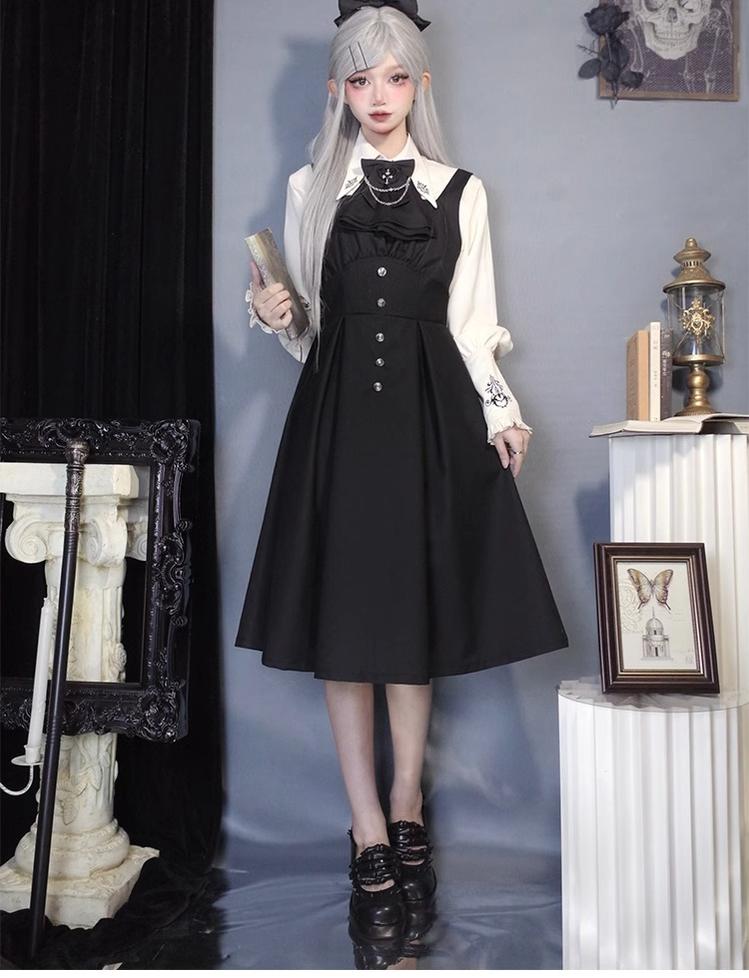 Night Raven Magic - Ouji Lolita Dress Set, Suspender Shorts & Cape - image 27