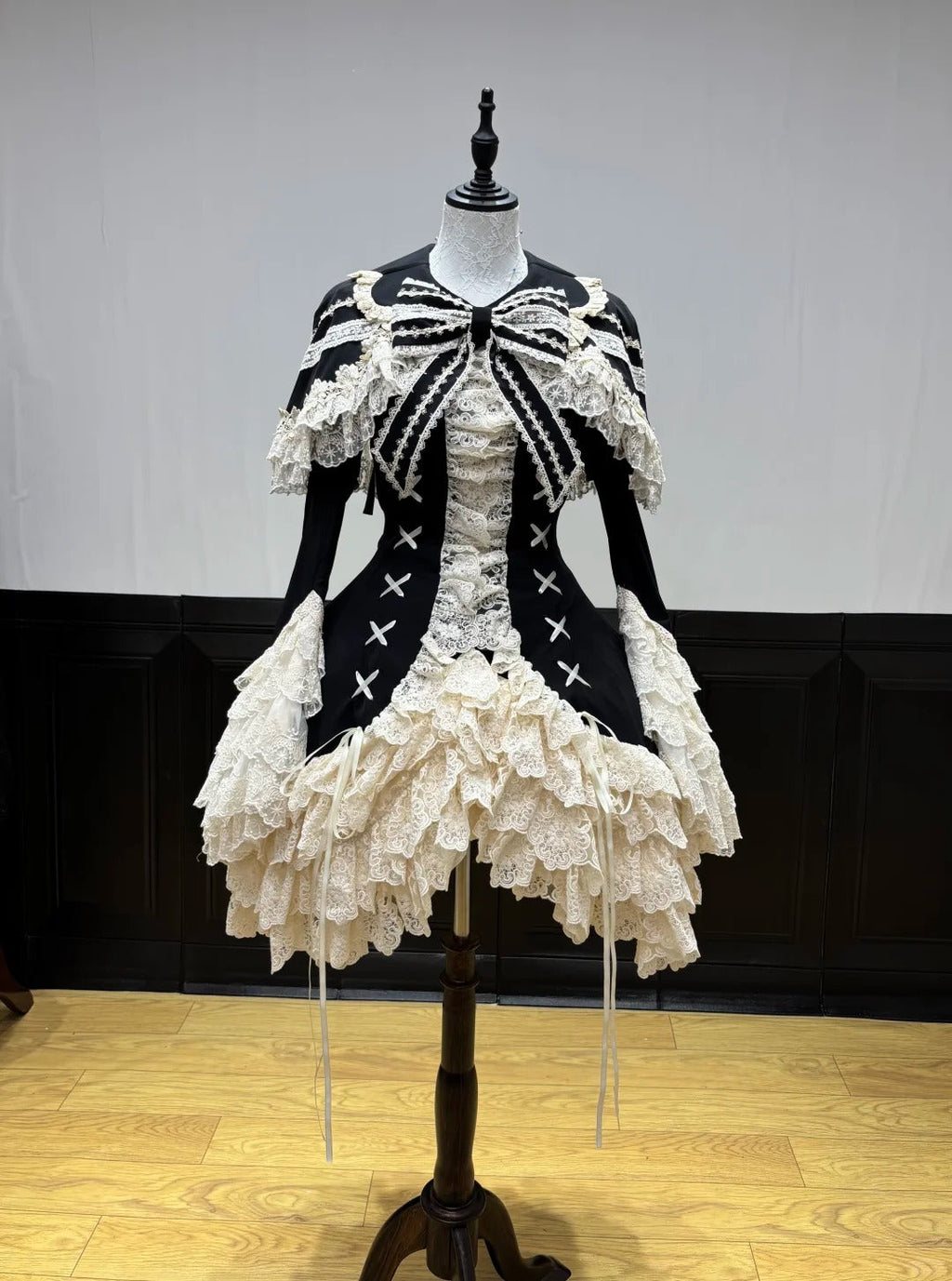 Silver Butterfly Amber - Black Gothic Lolita OP Full Set - image 6