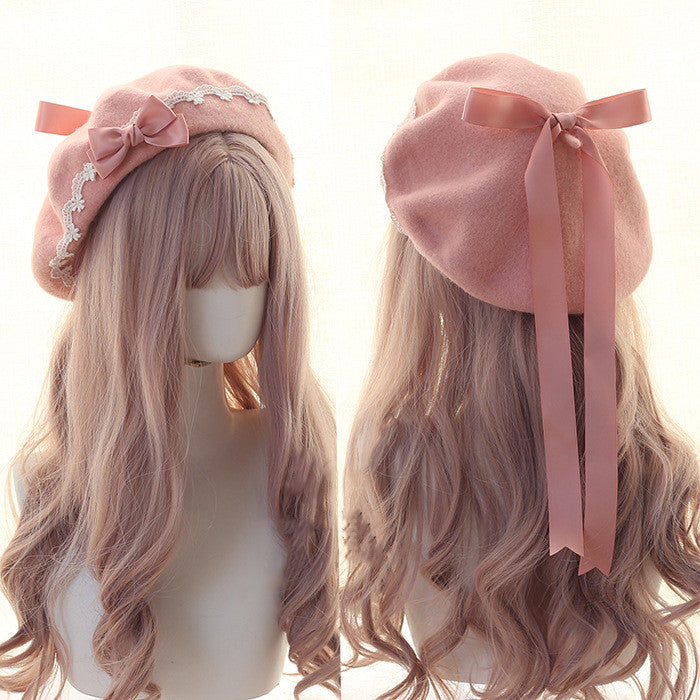Sweet Woolen Lolita Lace Beret, Japanese Style - image 2