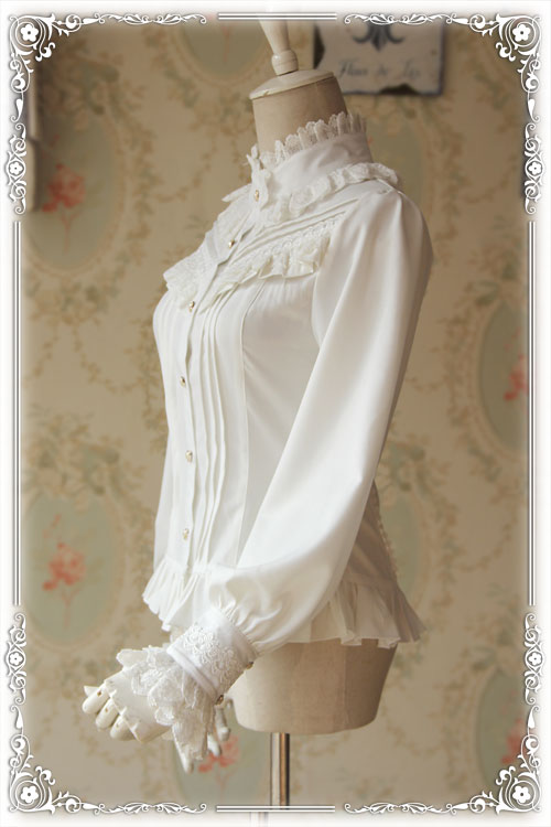 Fragrance - Lace Ruffle Pin Tucks Classic Lolita Blouse - image 3
