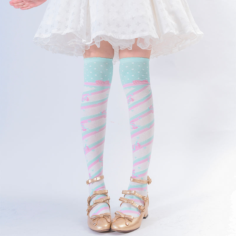 Winter Cotton Lolita Knee Socks, Candy Print - image 2
