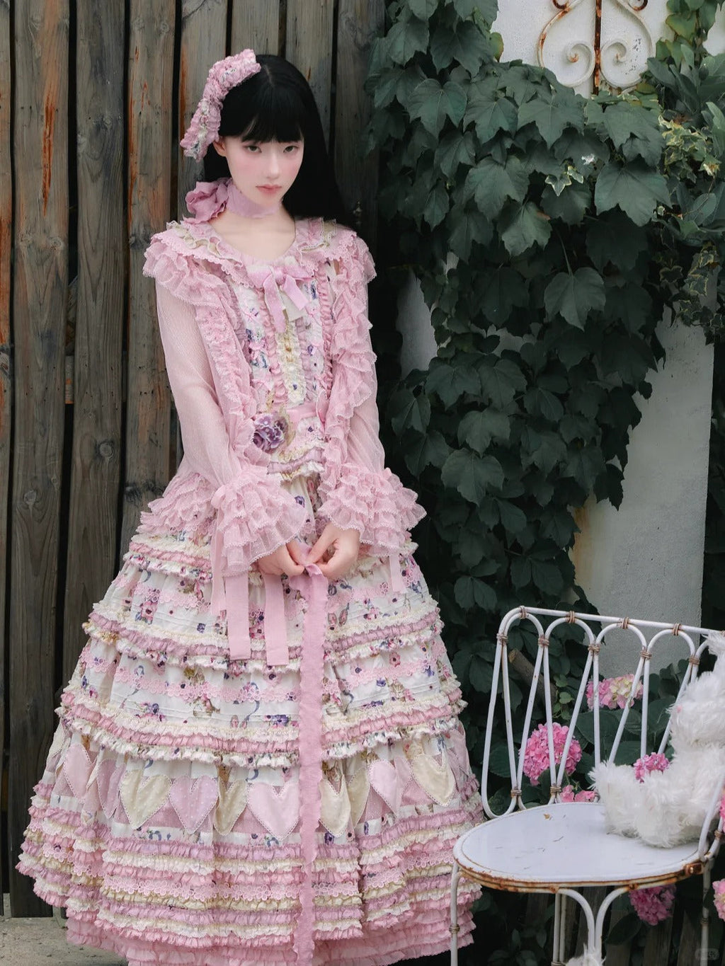 Be My Sweetheart Floral Tiered Sweet Lolita OP JSK Dress and Accessories - image 8