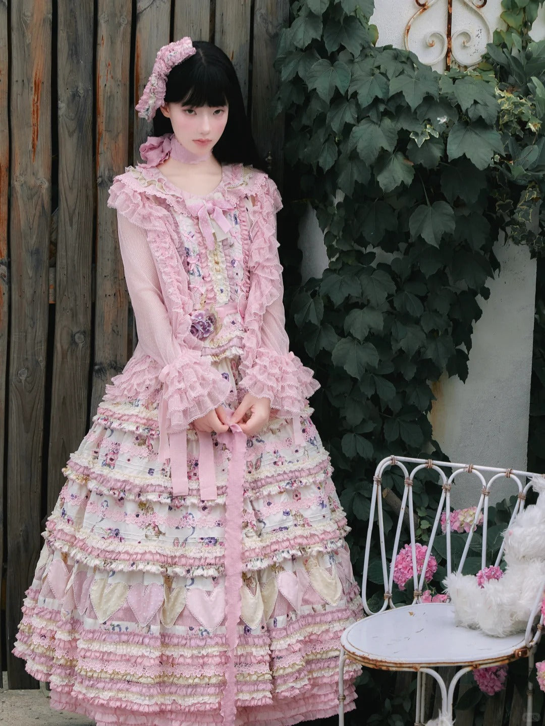 Be My Sweetheart Floral Tiered Sweet Lolita OP JSK Dress and Accessories - image 8