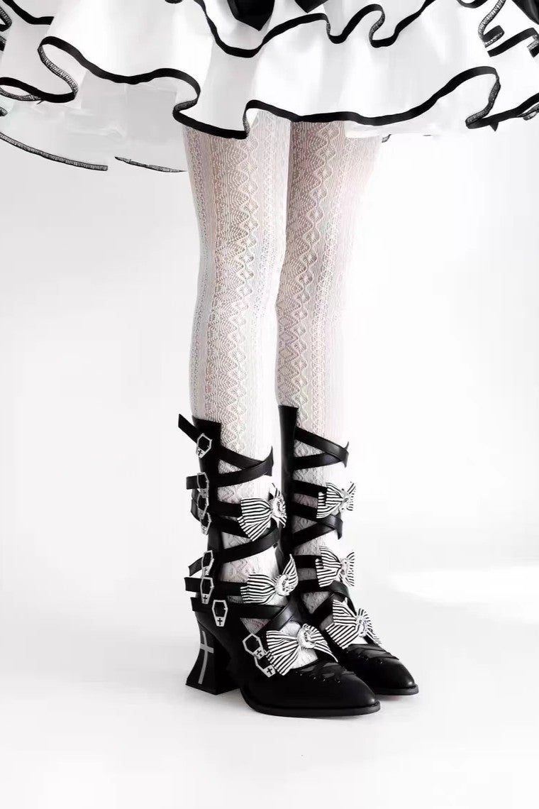 Moon Crow - Gothic Lace-Up Half-Cutout Boots - image 1