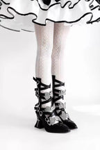 Moon Crow - Gothic Lace-Up Half-Cutout Boots - image 1