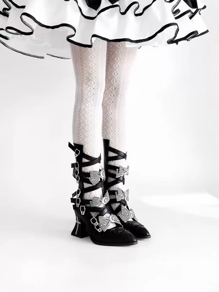 Moon Crow - Gothic Lace-Up Half-Cutout Boots - image 12