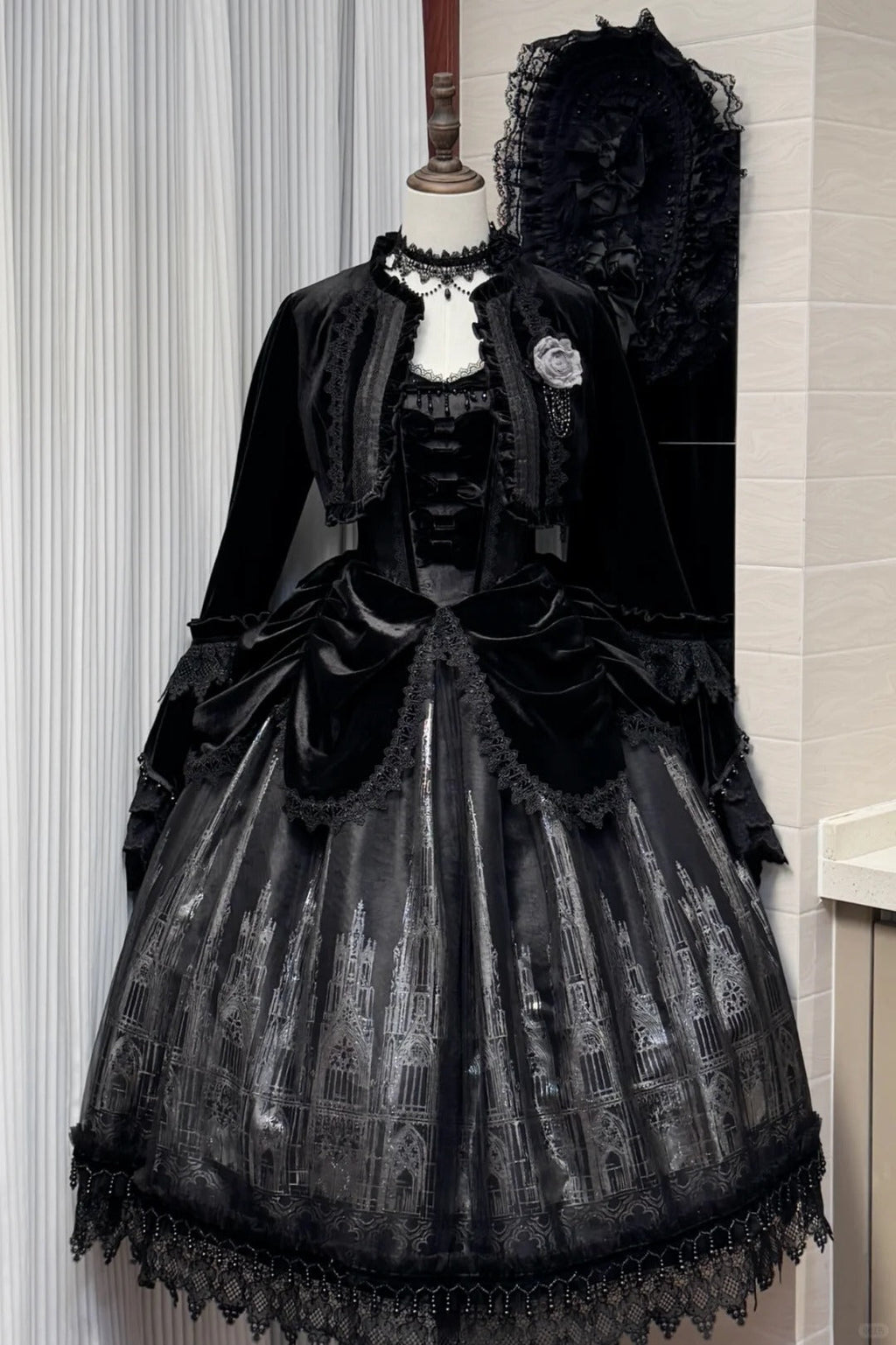 Gothic Cathedral Velvet Lace Corset Lolita JSK and Jacket Set - image 9