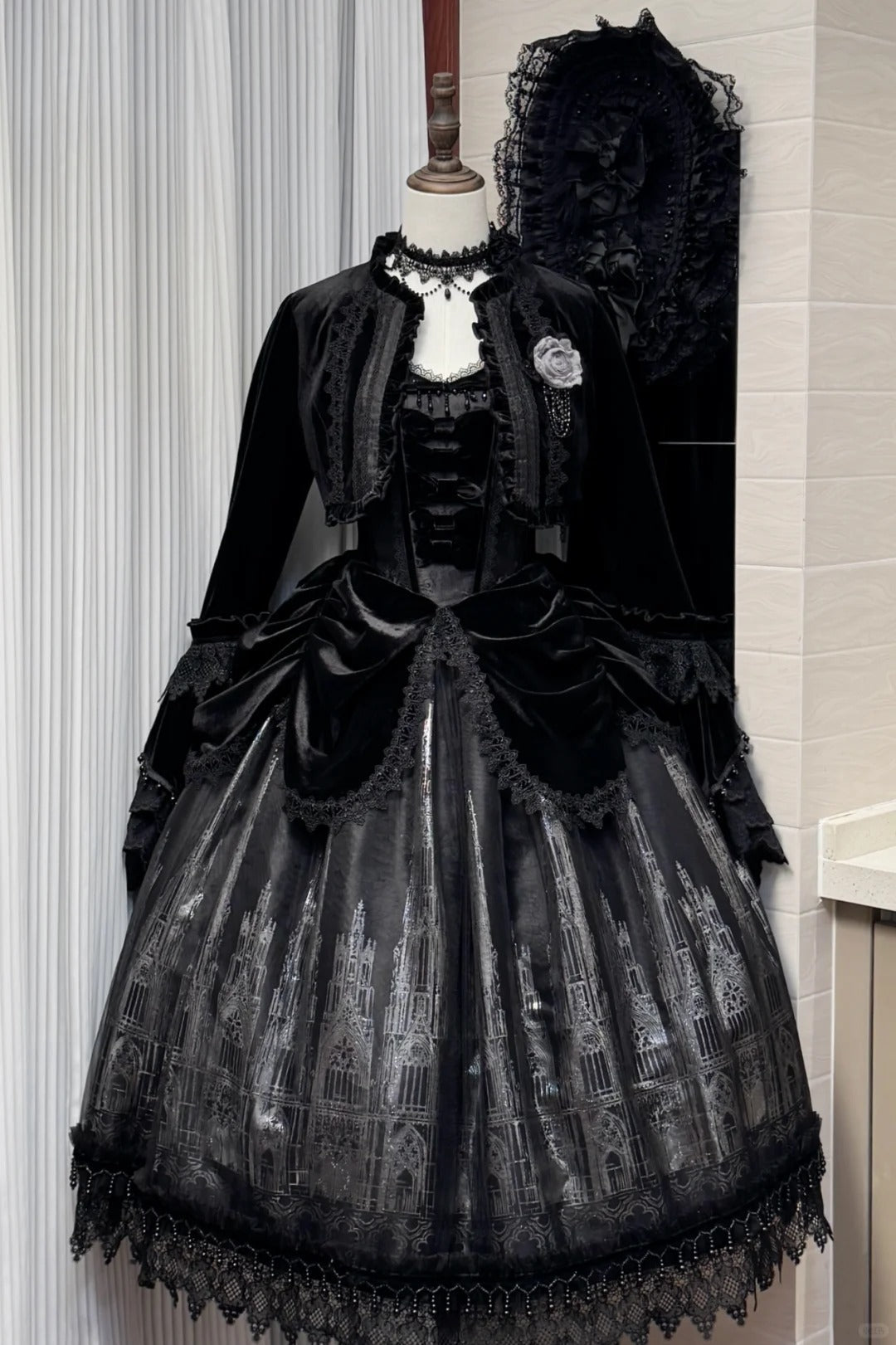 Gothic Cathedral Velvet Lace Corset Lolita JSK and Jacket Set - image 9