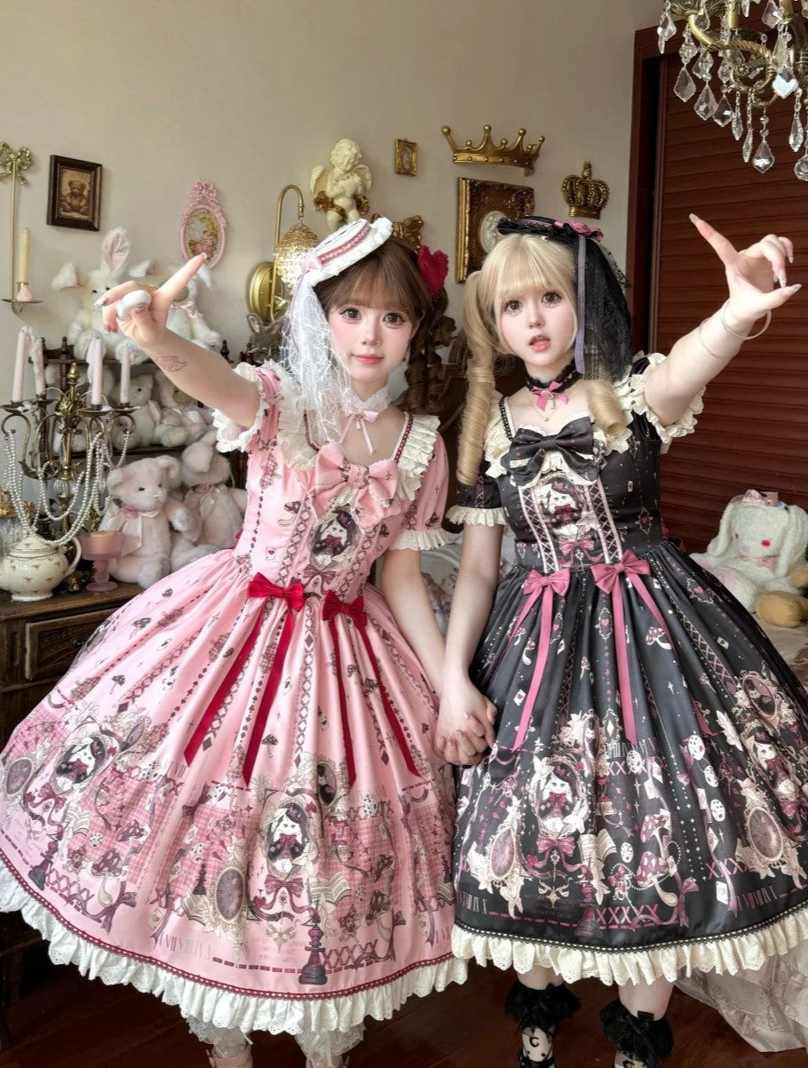 Illusion Meow Duke Pink Cat Print Sweet Lolita OP and JSK Dress and Accessories - image 3