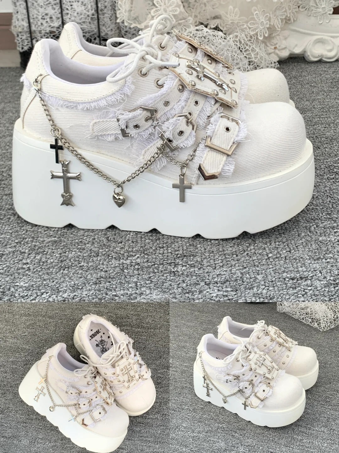 Dark Night Corridor - Punk Lolita Denim Low Platform Shoes - image 5