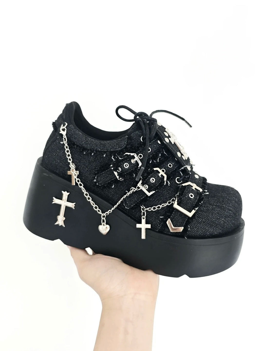 Dark Night Corridor - Punk Lolita Denim Low Platform Shoes - image 7