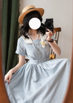 French Vintage - Linen Cotton Classic Swing Dress - image 8