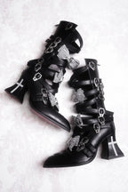 Moon Crow - Gothic Lace-Up Half-Cutout Boots - image 2