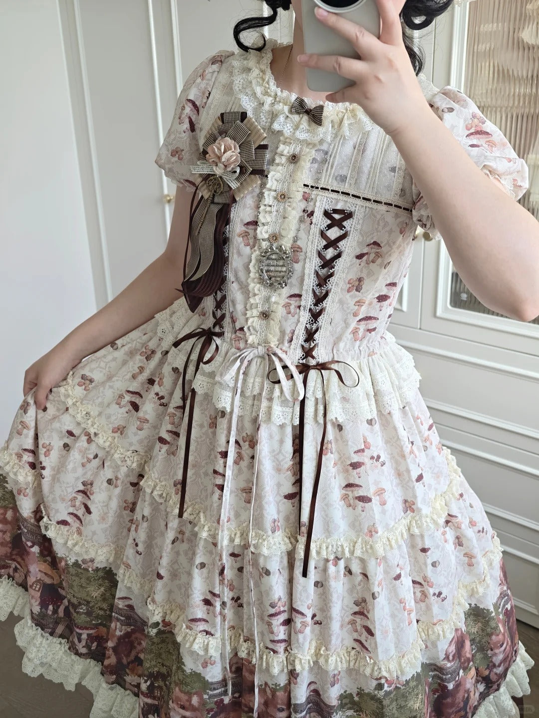 Squirrel Fairytale Cottage - Classic Lolita Long OP Dress and Accessories - image 12