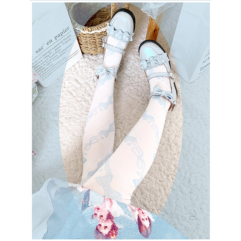Sweet Lolita Knee Stockings, Bow Print - image 2
