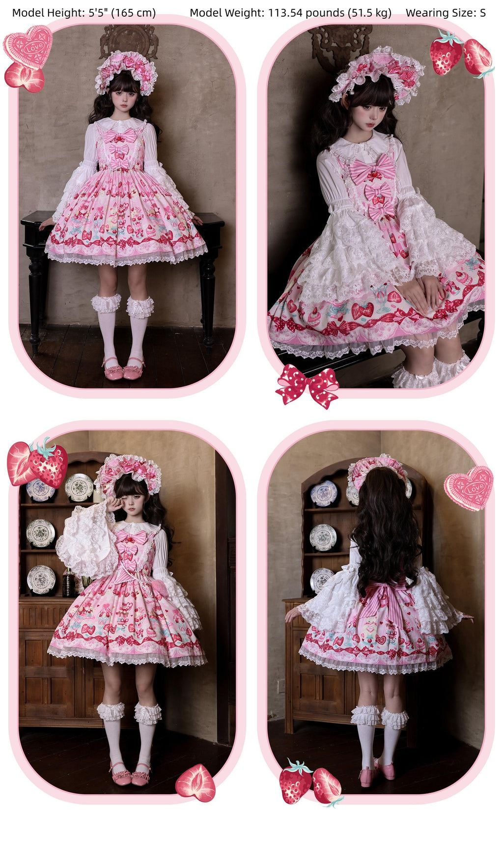 Strawberry Parfait - Strawberry Print Sweet Lolita JSK Dress, Side Pocket and Accessories - image 14
