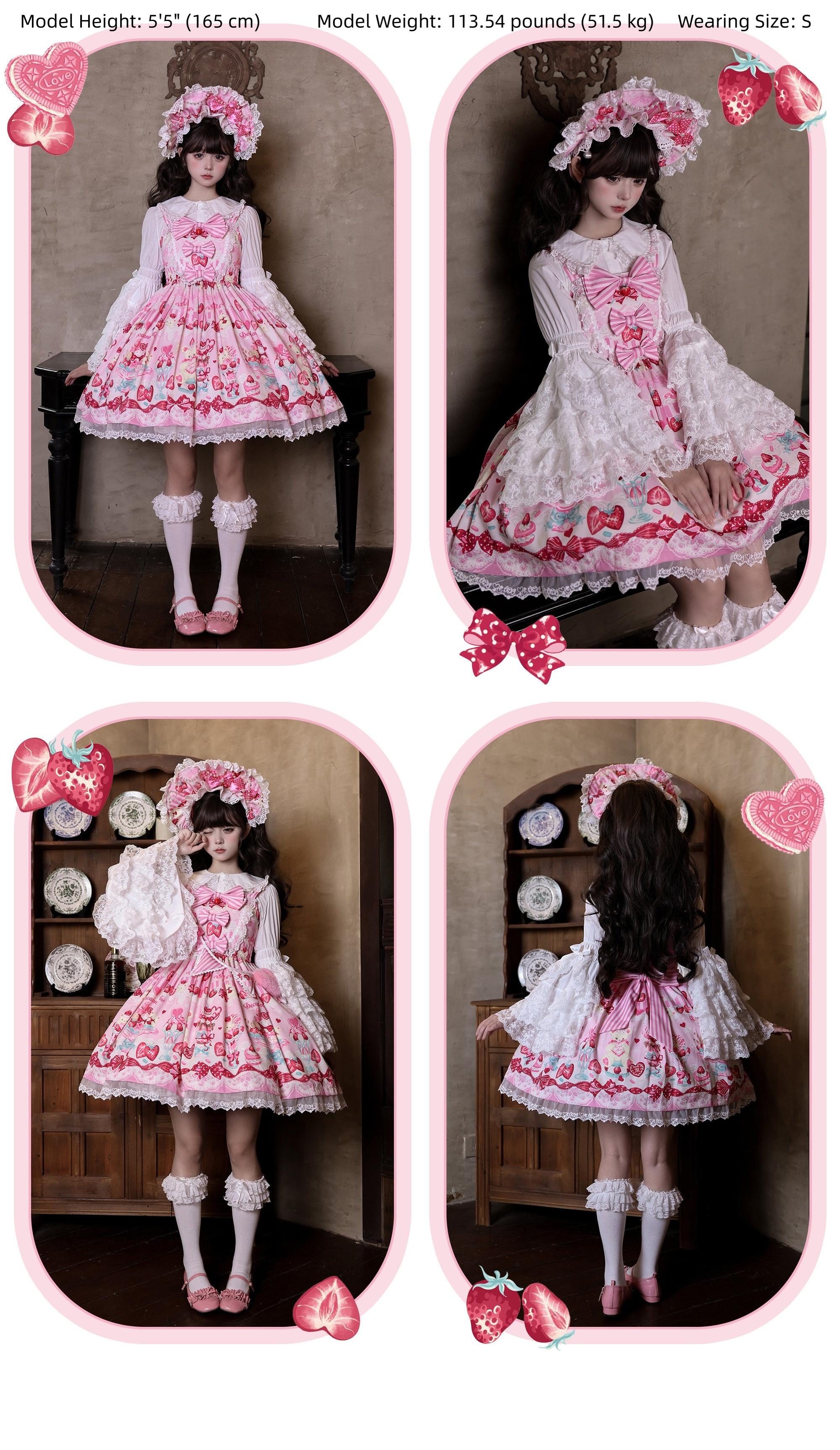 Strawberry Parfait - Strawberry Print Sweet Lolita JSK Dress, Side Pocket and Accessories - image 14