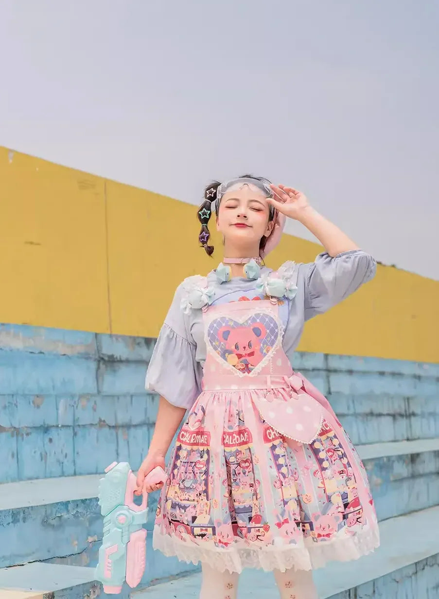 Sweetheart Doll Machine - Sweet Lolita Printed Salopette - image 4