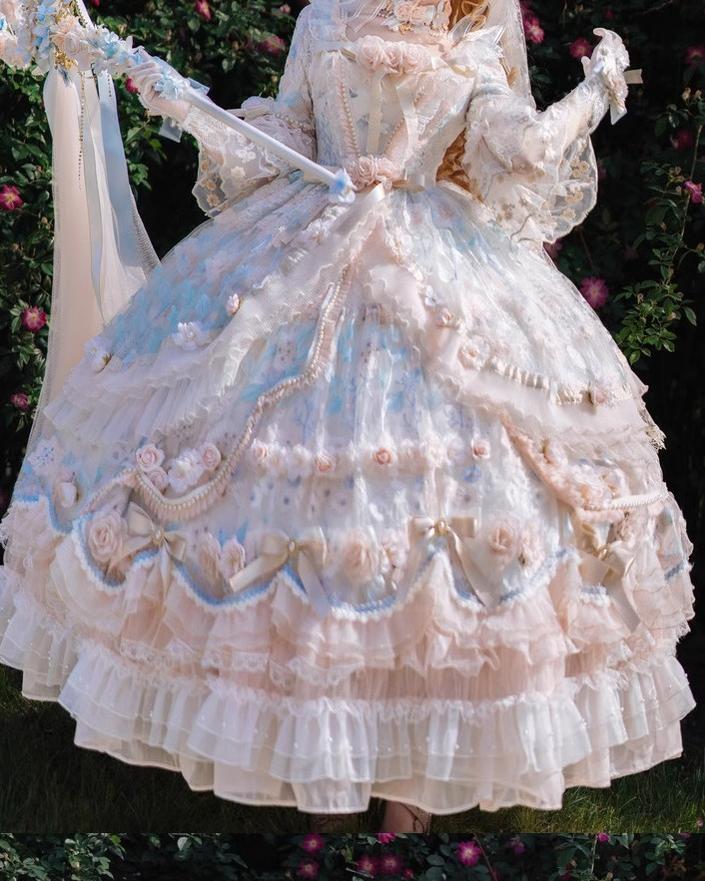 Rose Banquet Wedding Lolita OP Dress, Chiffon Tea Party Style - image 8