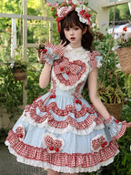 Scarlet and Navy Cherry Polka-Dot Lace JSK - Rosede Cheese - image 6