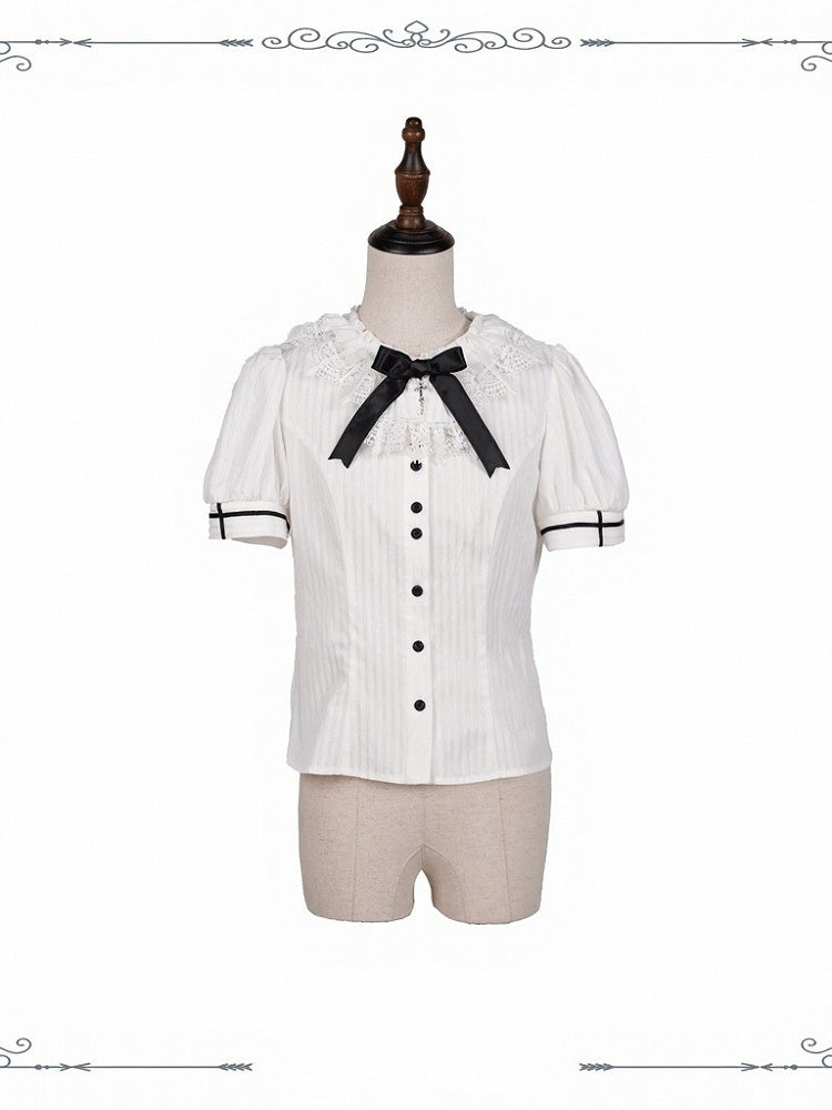 White Short Puff Sleeve Blouse for Lolita - iris de nuit - image 1