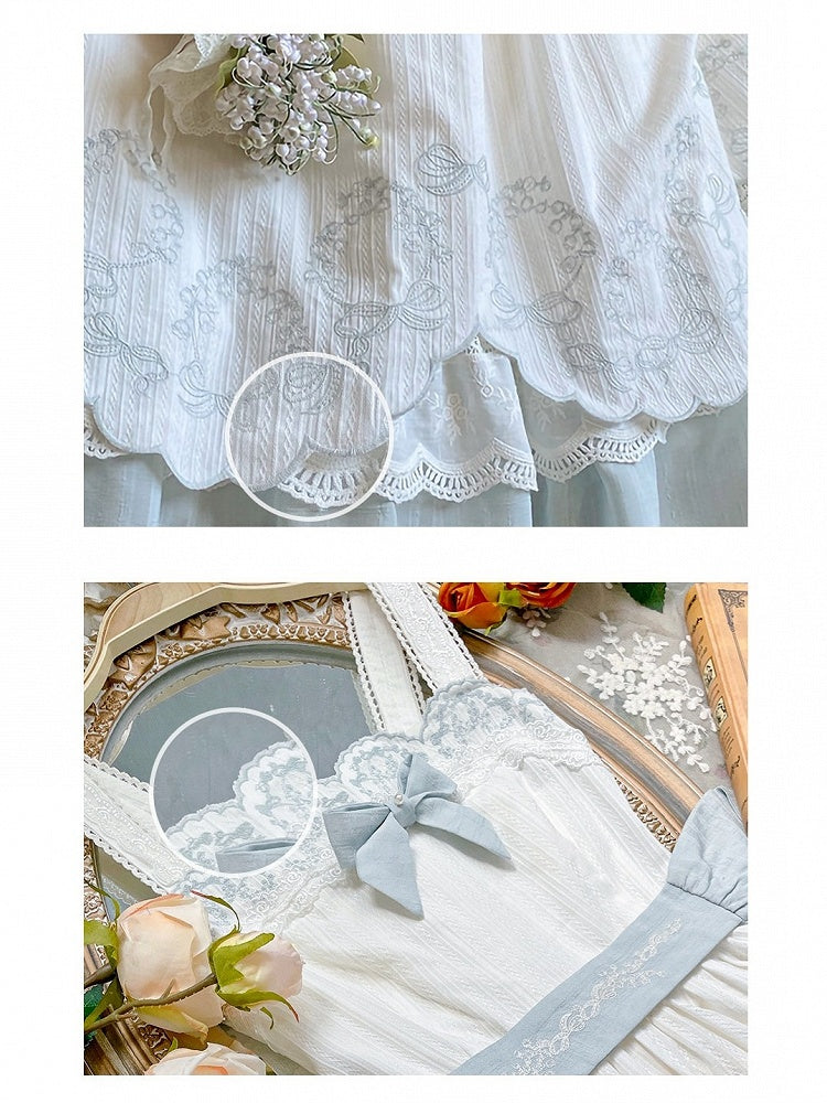 White and Blue Lace-Trim JSK Dress with Bow and Belt - image 4