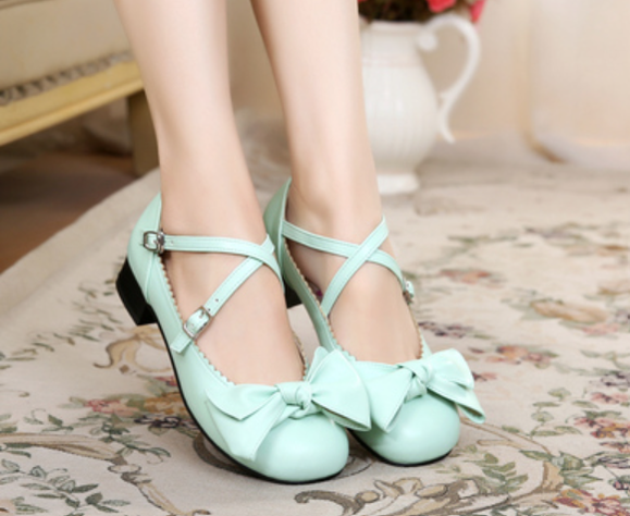 Bow and Low Heel Cross Band Lolita Leather Shoes - image 50