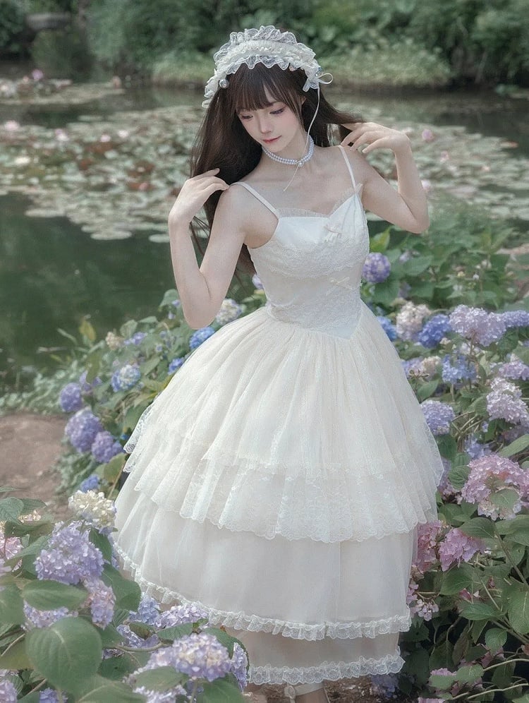 Beige Thin Strap Princess Lolita Long JSK Dress - image 2