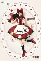 Teacup Meow - Old School Lolita Polka Dot OP Dress, Cat and Teacup Patch - image 12